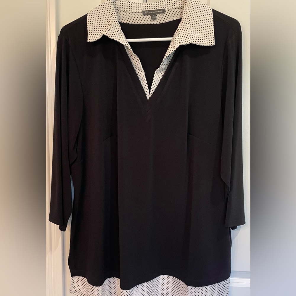 Adrianna Papell Black Blouse with Polka Dot Accent